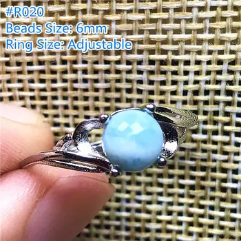 

6mm Top Natural Blue Larimar Ring Jewelry For Woman Man Round Beads Water Pattern Stone Silver Gemstone Adjustable Ring AAAAA