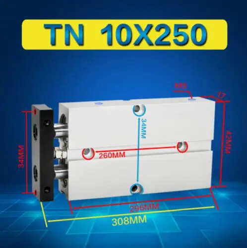 TN10X250S Verykom Pneuamtic TDA TN Airtac Тип длинный ход 200 мм до 500 мм двойной стержень поршень воздушного цилиндра тн10*300*16*200*20*400 - Цвет: TN10X250S