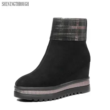

Women's Autumn Wedge Ankle Boots Pointed Toe Brand Designer Short Booties Female Footwear Genuine Leather Shoes for Women