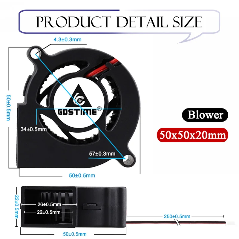 Gdstime 24v dc Ventilador de Refrigeração sem Escova 5020 Turbo 50 mm 50x20 mm Dupla Bola Centrífuga Radial Ventilador Mais Frio Peças - Imagem 2