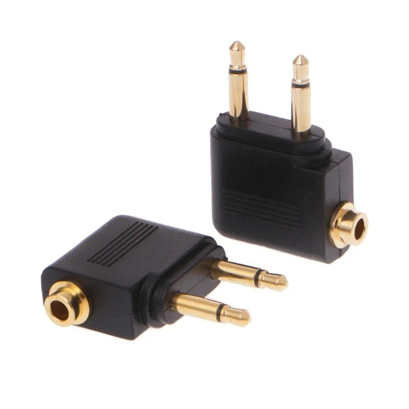 2pcs Gold Nickel plated Air Plane 3.5mm Airplane Airline Headphone Mono Audio Converter Travel Jack Plug Splitter Adapter