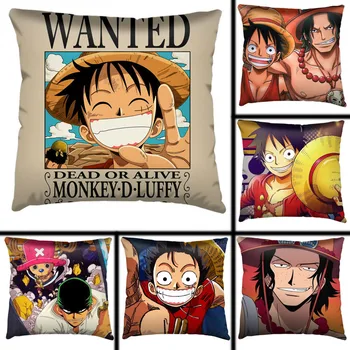 

1pcs 45x45cm One Piece Luffy Pillowcase Peach Skin Pillowcase Waist Pillow Polyester Throw Pillow Case Cover
