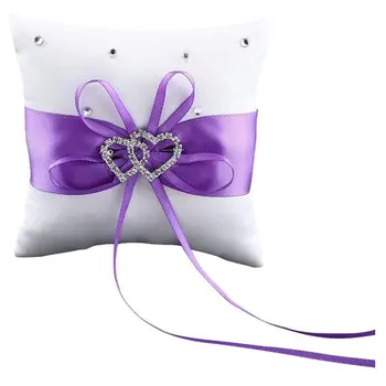 

Double-Heart Rhinestone Wedding Ring Pillow Cushion Bearer, Purple