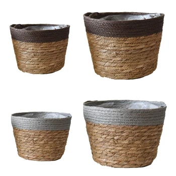 

Nordic Handmade Straw Laundry Picnic Toy Storage Basket Macrame Flower Pot Cover