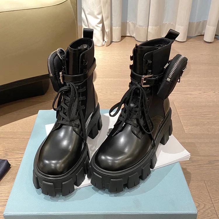 autumn winter thick bottom muffin motorcycle family shoes women's new boots British style pocket boots