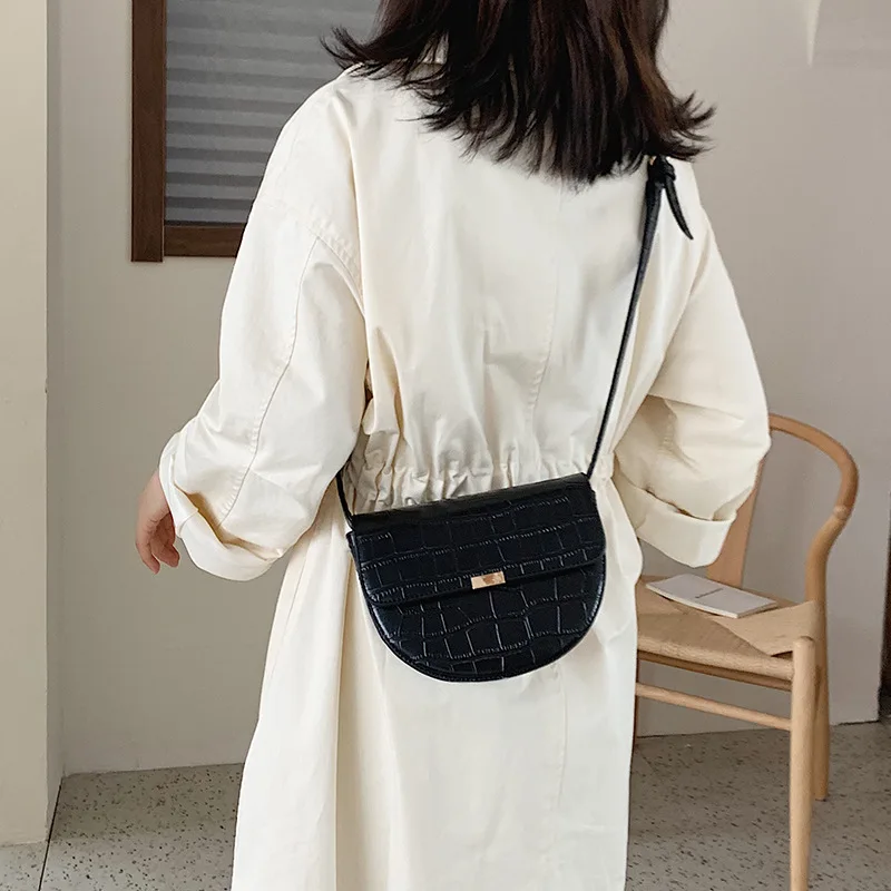 

Mini Small Bag Women's Ins2019 Korean-style Crocodile Pattern Saddle Bag Mini Semi-Circular Crossbody Bag Bags