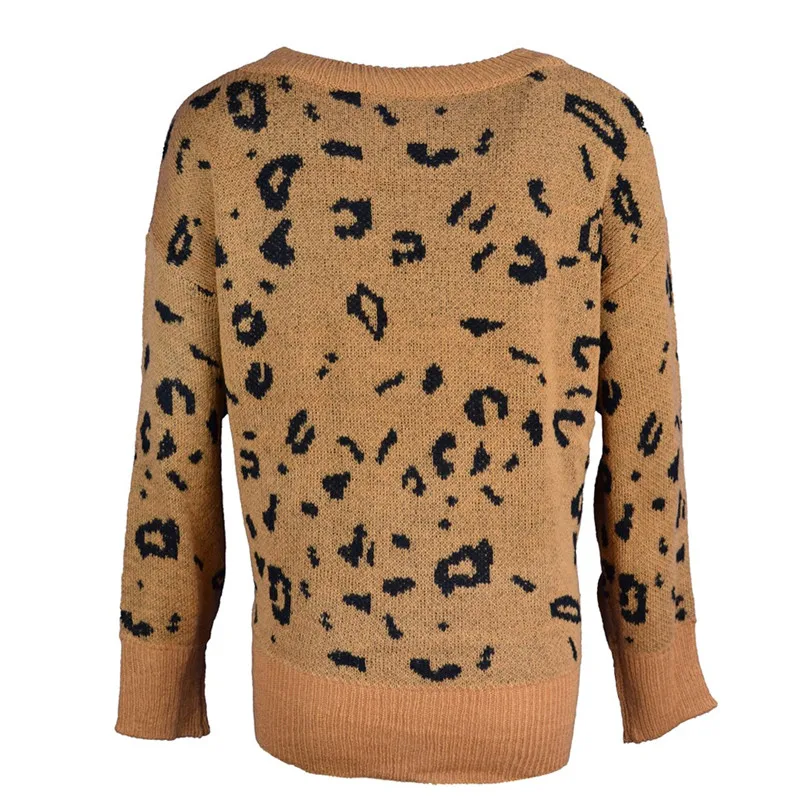 Женский свитер, вязаный пуловер, новая мода, длинный рукав, Леопардовый свитер, пуловер, Осень-зима, теплый вязаный пуловер, женский свитер
