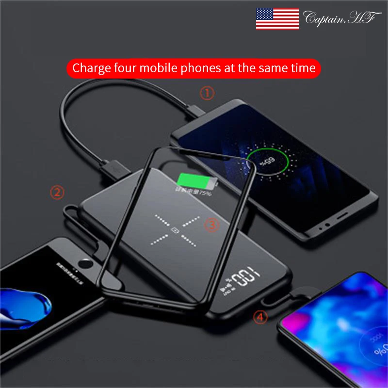  Captain Portable QI Wireless Power Bank Charger Black 10000mAh