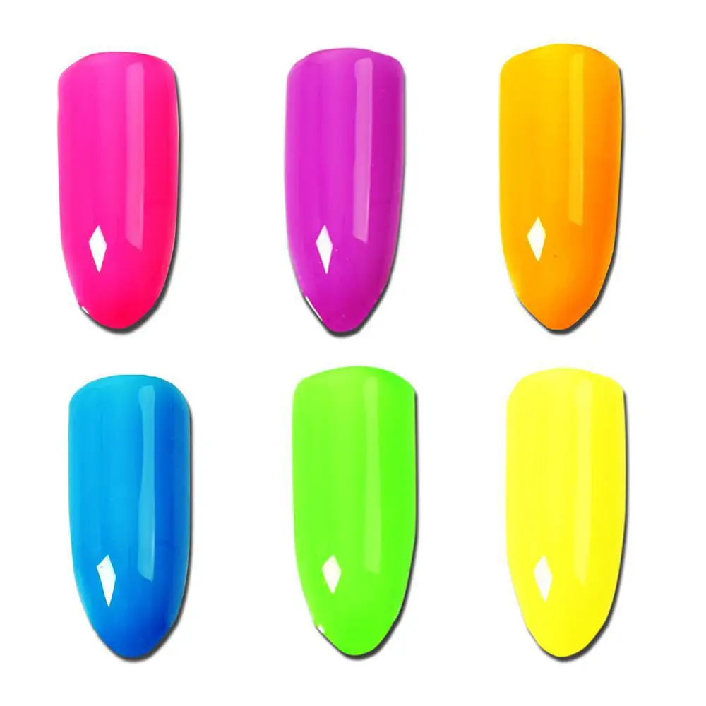 6 флюоресцентные цвета для дизайна ногтей, блестящая пудра для украшения ногтей, блестки для УФ-геля, акриловые