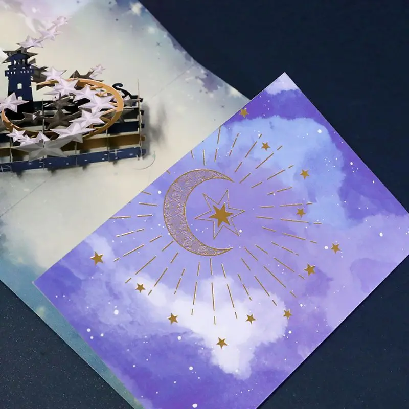  3D Pop Up Star Moon Greeting Cards Postcards Invitations with Envelop Birthday - 4.00047E+12