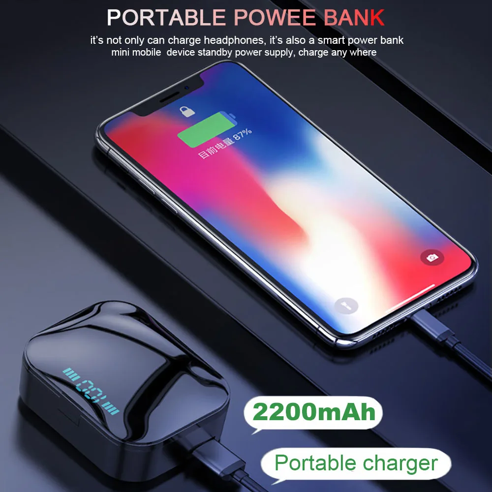 TWS Bluetooth 5 0 наушники IP7 беспроводные 6D стерео HiFi игровая гарнитура с микрофоном 2200