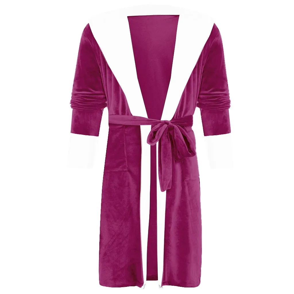 Winter Plush Lengthened Shawl Soft Bathrobe With Hood Women Nightgown Home Clothes Warm Bath Robes Dressing Gowns Robe Coat 12.5