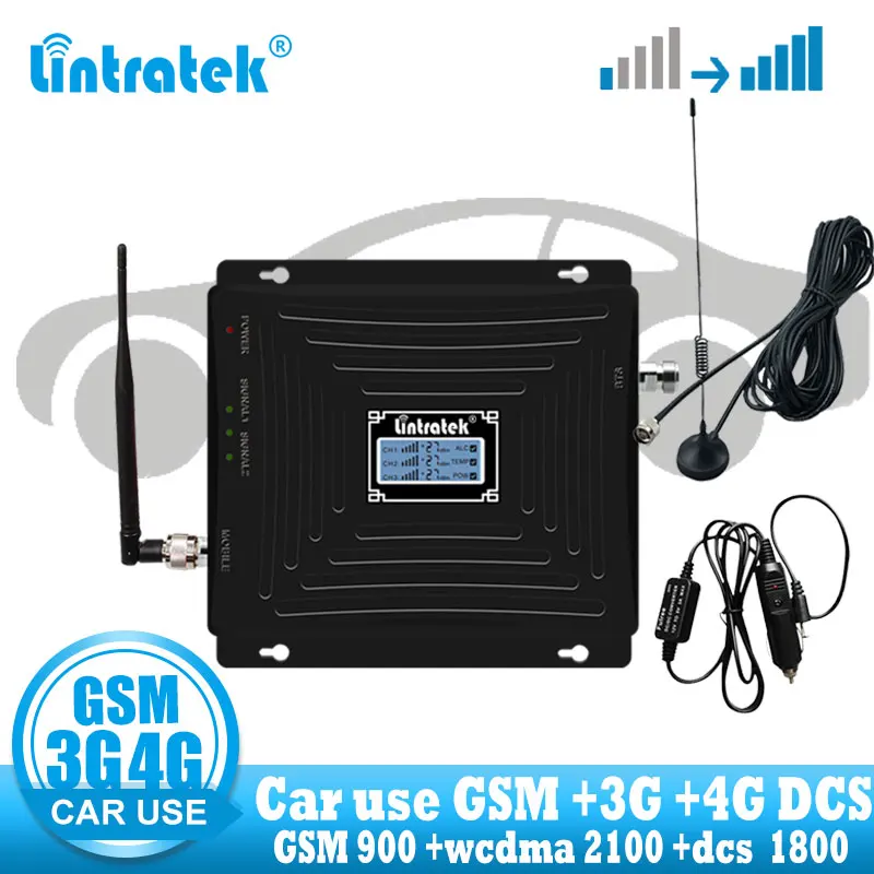 Автомобильный ретранслятор Lintratek трехдиапазонный GSM 900 WCDMA 2100 LTE 1800 2G 3G 4G усилитель