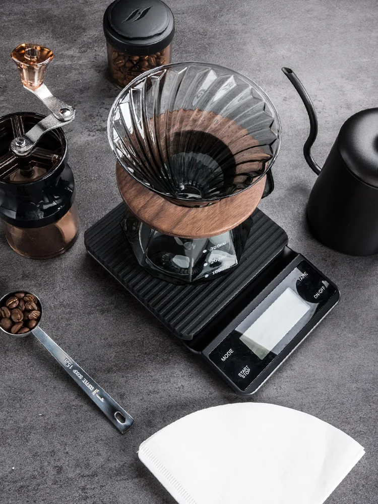 Coffee set Hand pot Gift box 304 stainless steel 580ml Glass coffee pot bean grinder Timing electronic scale Filter cup paper