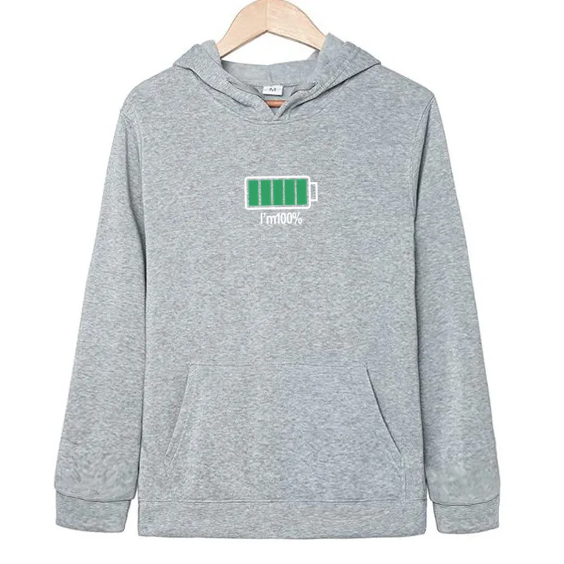 Light gray Новая модная забавная одежда с изображением батарейки для папы, мамы, мальчика и девочки, пуловер с капюшоном и принтом для мужчин и женщин, осенняя толстовка с капюшоном, толстовки с надписью Love - Цвет: Light gray