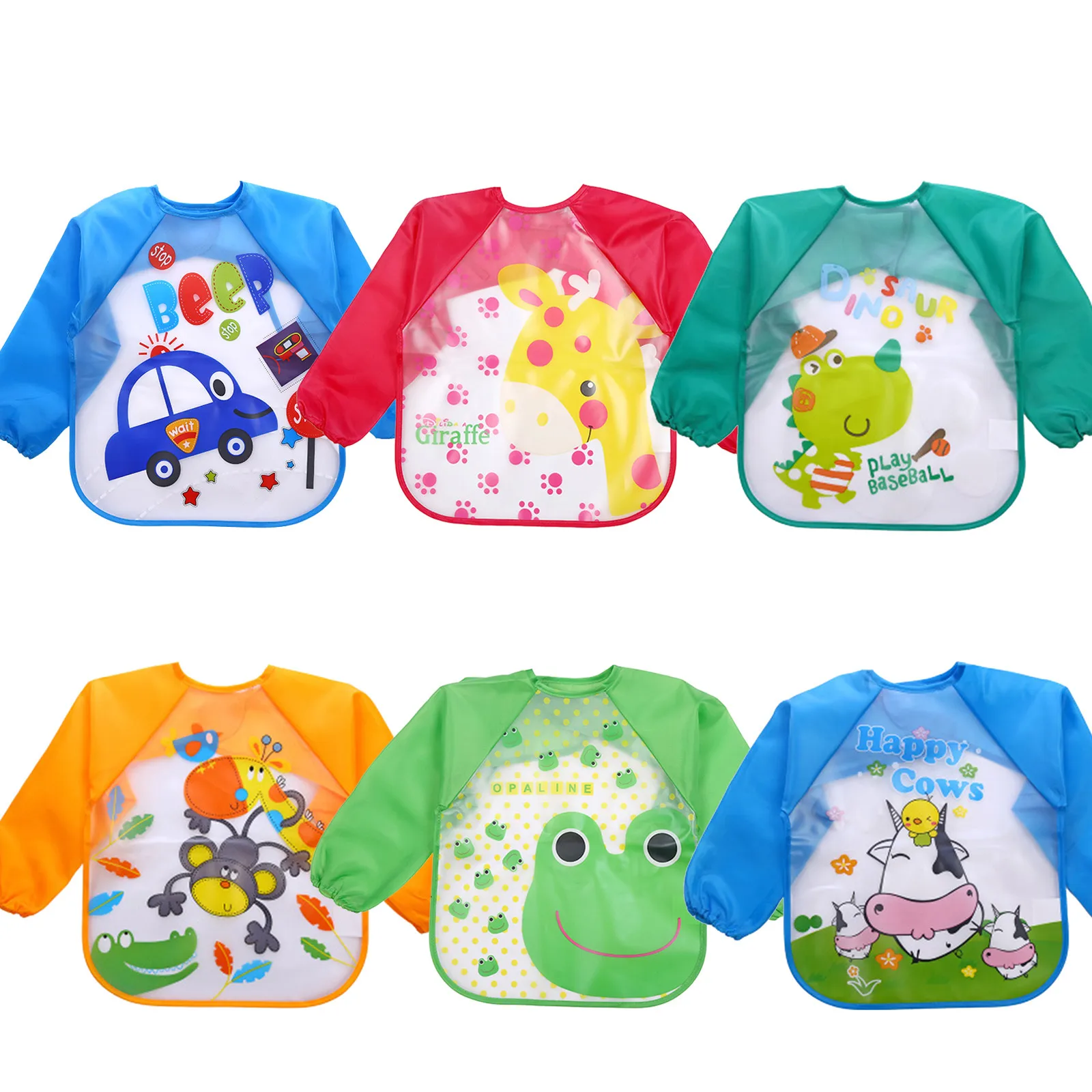 Baberos de manga larga con dibujos animados para niños y niñas, delantal de alimentación impermeable, babero, ropa de eructo, Accesorios para bebés, recién nacidos
