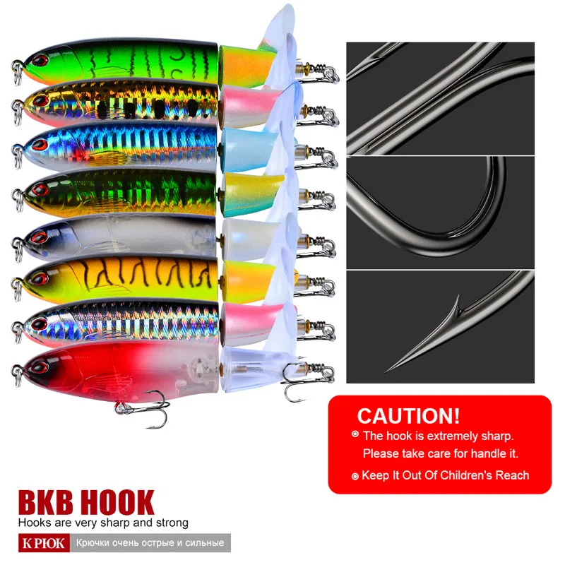 

8Pcs Popper Bait Fishing Lure with Propeller 11cm 15g 15cm 36g Topwater Crank Bait 3D Eyes Rotating Spiral Tail Fishing Tackle