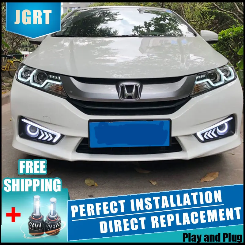 Автомобильный стайлинг фары- для Honda City DoubleU Angel Eye светодиодный DRL Объектив двойной луч H7 HID Xenon Биксеноновые линзы