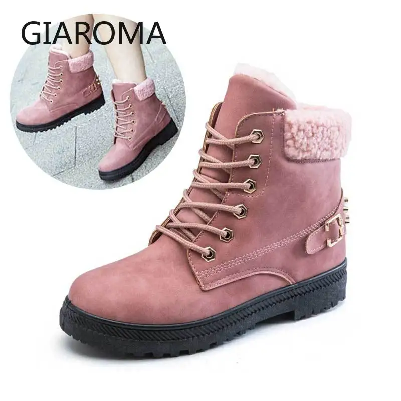 

2019 Winter Boots Women Pink Fashion Boots Ankle Plush Warm Women Winter Boots Shoes Waterproof Snow Boots Zapatos de mujer