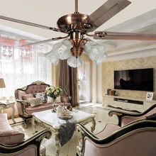 52 inch Iron Ceiling Fan lamp with Light Glass Lampshade Fan Led Home Decor Fixture 110V 220V European Style Dinning Room