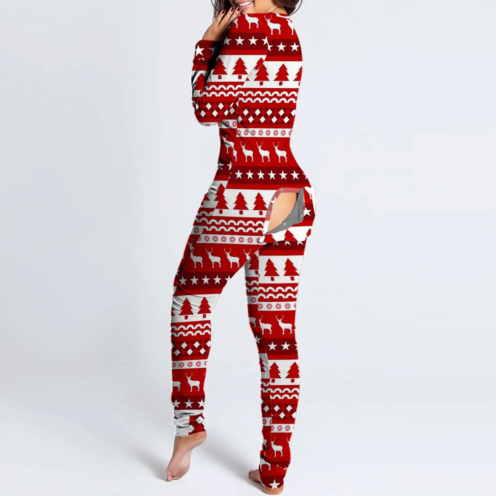 2021 Christmas Women Onesies Sexy Open Crotch Sleepwear With Butt Flap  Winter Xmas Printed Female Pijamas Pijama Feminino Z40 - AliExpress