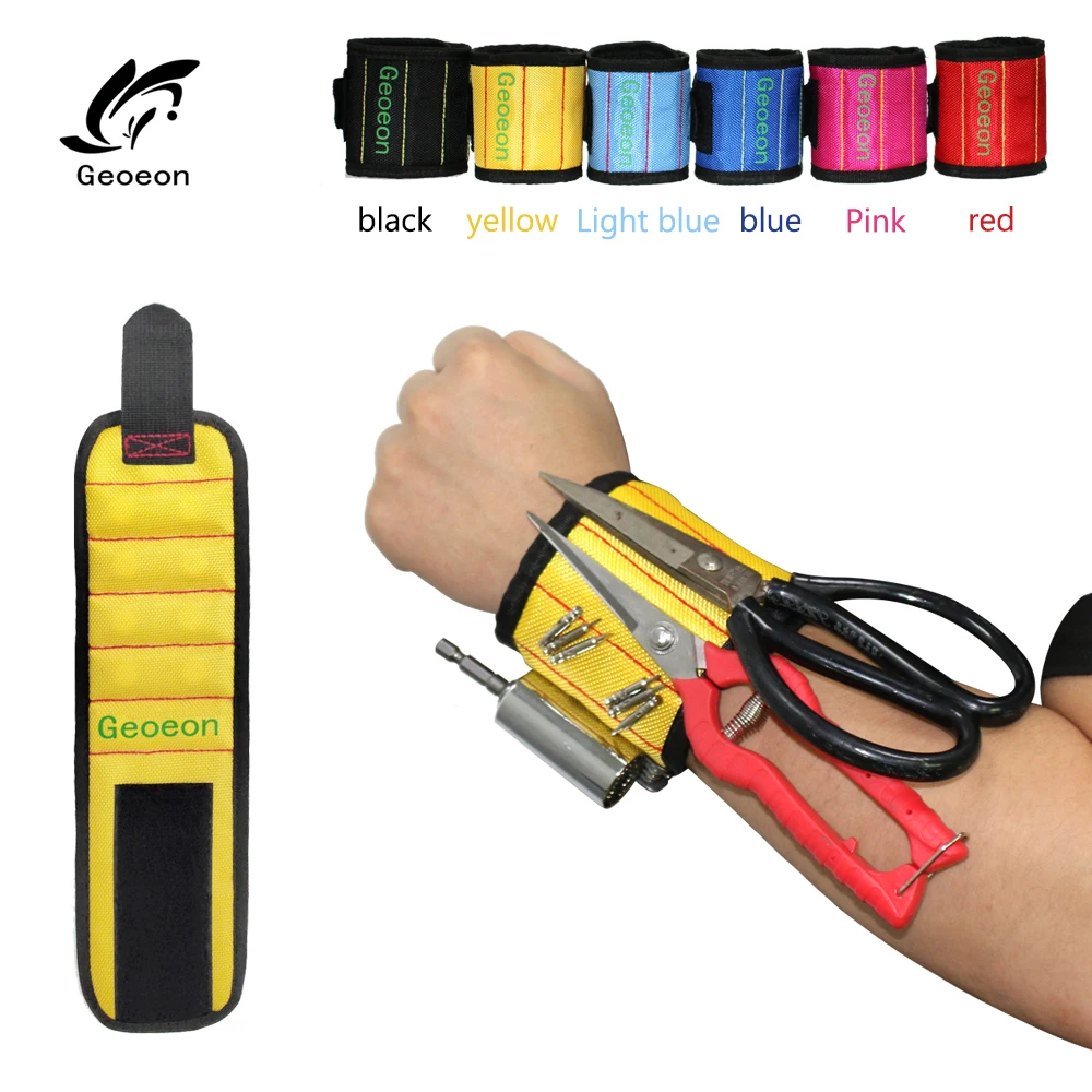 Geoeon-pulsera magnética de poliéster para electricista, bolsa portátil con imanes fuertes, tornillos, correa de herramientas de reparación de soporte, 10 Uds.