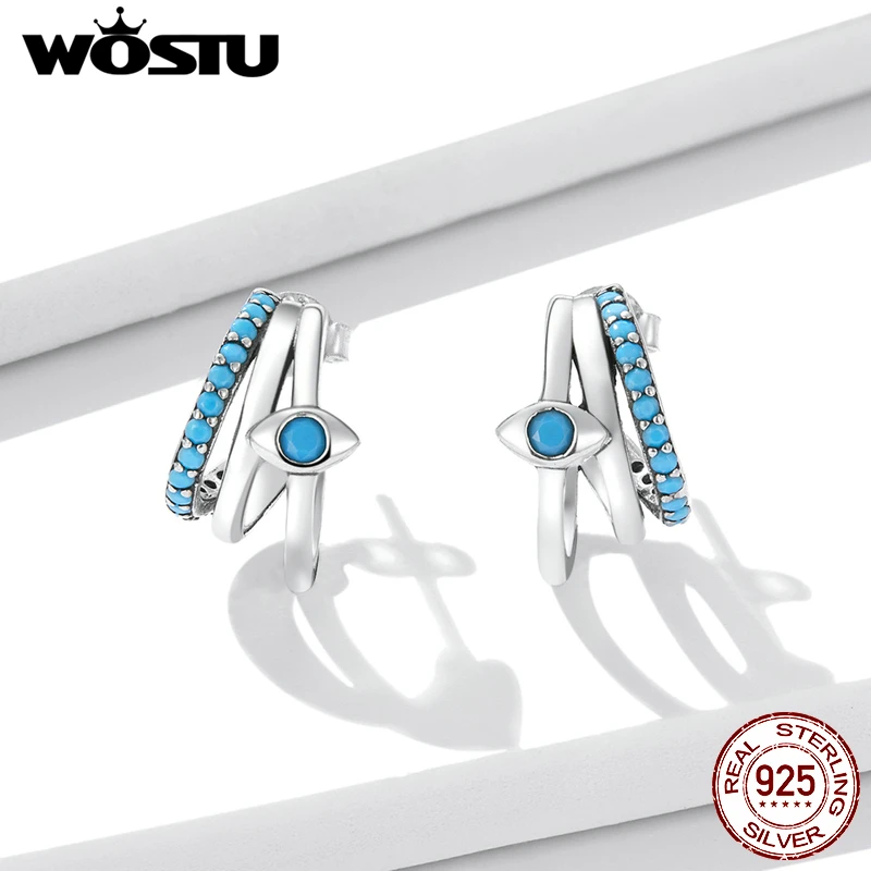 WOSTU Real 925 Sterling Silver Green Turquoise Devil Eye Multi-layer Stud Hook Earrings For Women Luxury Fine Jewelry Gift E571 - Image 4
