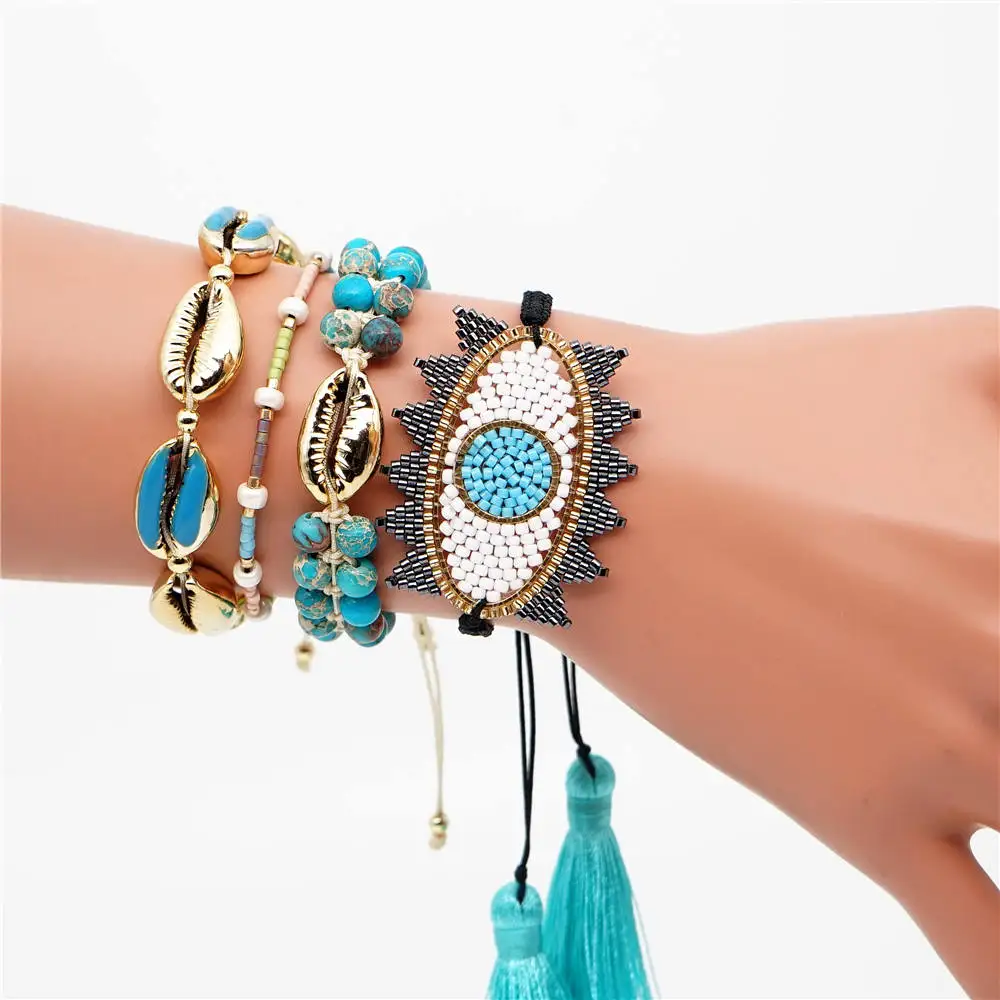 Go2boho MIYUKI Bracelet Evil Eye Pulseras Mujer Blue Boho Shell Bracelets Mexican Jewelry Women Natural Stone Accesorios