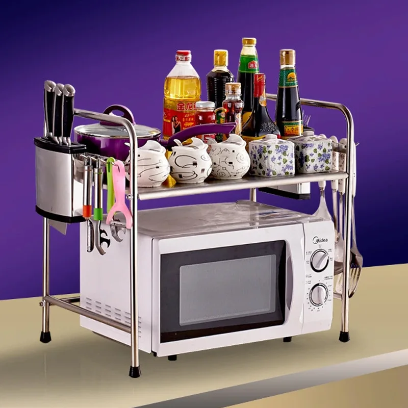 

304 Stainless Steel Microwave Oven Rack Floor Kitchen Storage Shelf Multi-functional Oven Storage Rack Manufacturers Wholesale