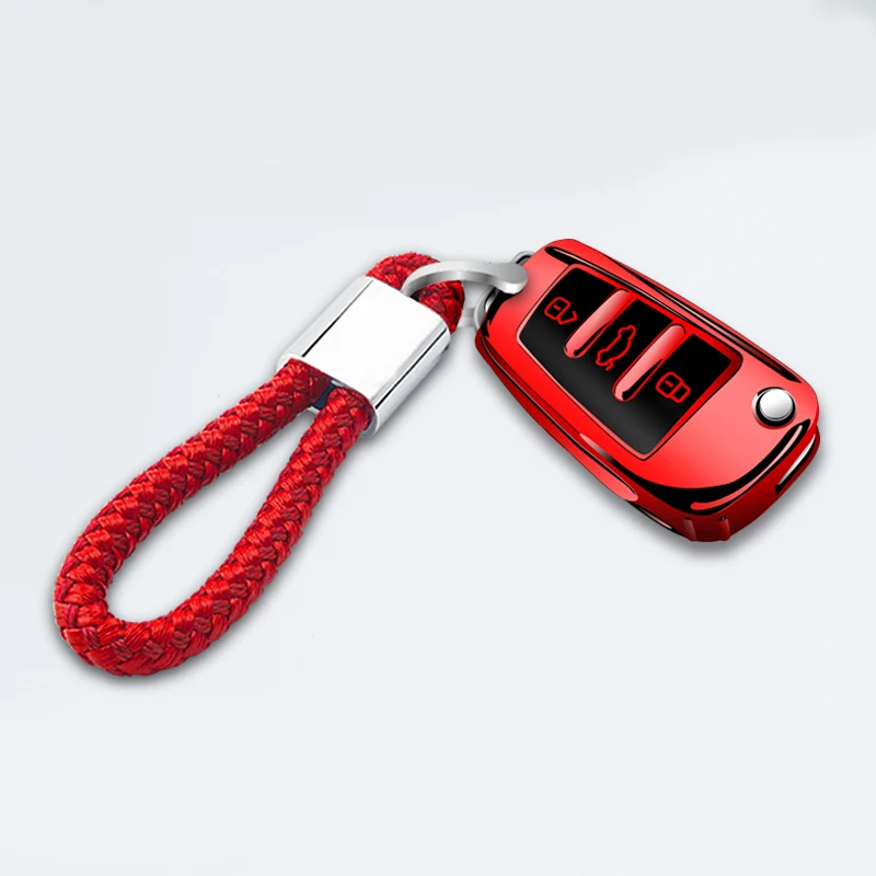 Red with chain Мягкий чехол для ключей автомобиля из ТПУ для Audi A3 Q3 A1 S3 Q7 Q2L A6L, чехол для ключей с брелком для автомобиля - Название цвета: Red with chain