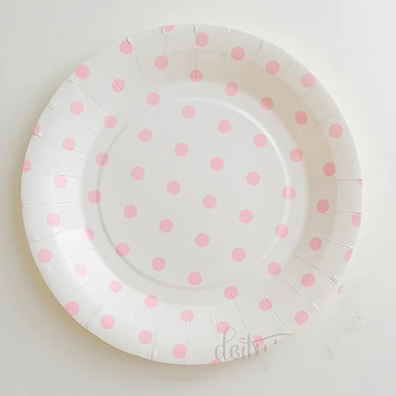 

Yiwu Wholesale 9-Inch 23 Cm Pink Dots Polka Dot Disposable Birthday Paper Plate for Cake Paper Plates Candy-Colored