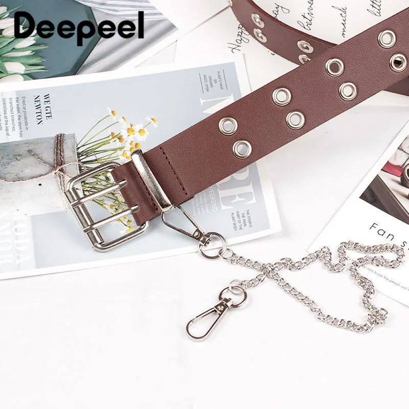 Deepeel, 1 шт., 3,8 см* 107 см, модный ремень в стиле панк, женский, для джинсов декоративные, для брюк, металлические петли, цепочка, двойная игла, пряжка, ПУ ремни