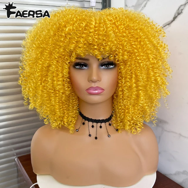 Short Hair Afro Kinky Curly Wig For Black Women Cosplay Blonde Synthetic Natural Red Wigs African Ombre Glueless HighTemperature 0755