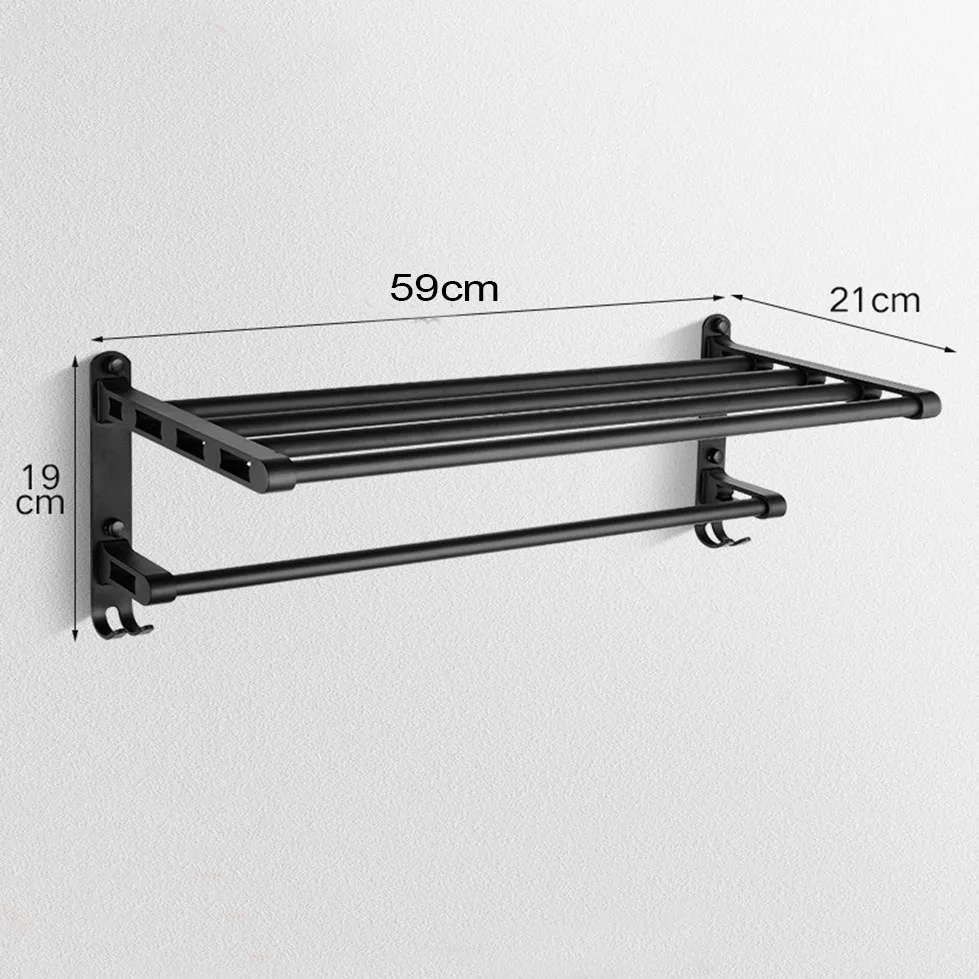 Вешалка для полотенец для ванной комнаты с крючками черного пространства алюминиевая настенная Полка для полотенец для ванной комнаты двухслойная вешалка для хранения