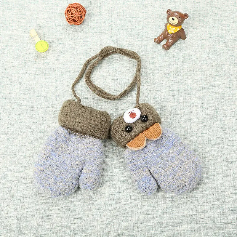 New Winter Warm Toddlers Baby Boy Girls Kids Thick Fur Cartoon Bear Gloves Mittens - Цвет: b