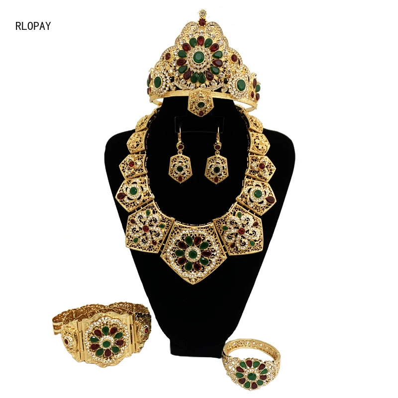 

Luxury Wedding Jewelry Set Colorful Crystal Necklace for Women Arabic Muslim Costume Jewelries Full Jewelry Set for Bridal