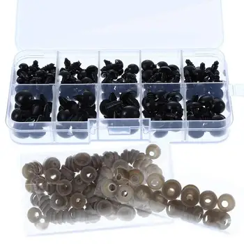 

142 Pieces Black Plastic Safety Eyes Craft Eyes with 142 Pieces Washers and Storage Box for Toys Dolls Making, 5 Sizes