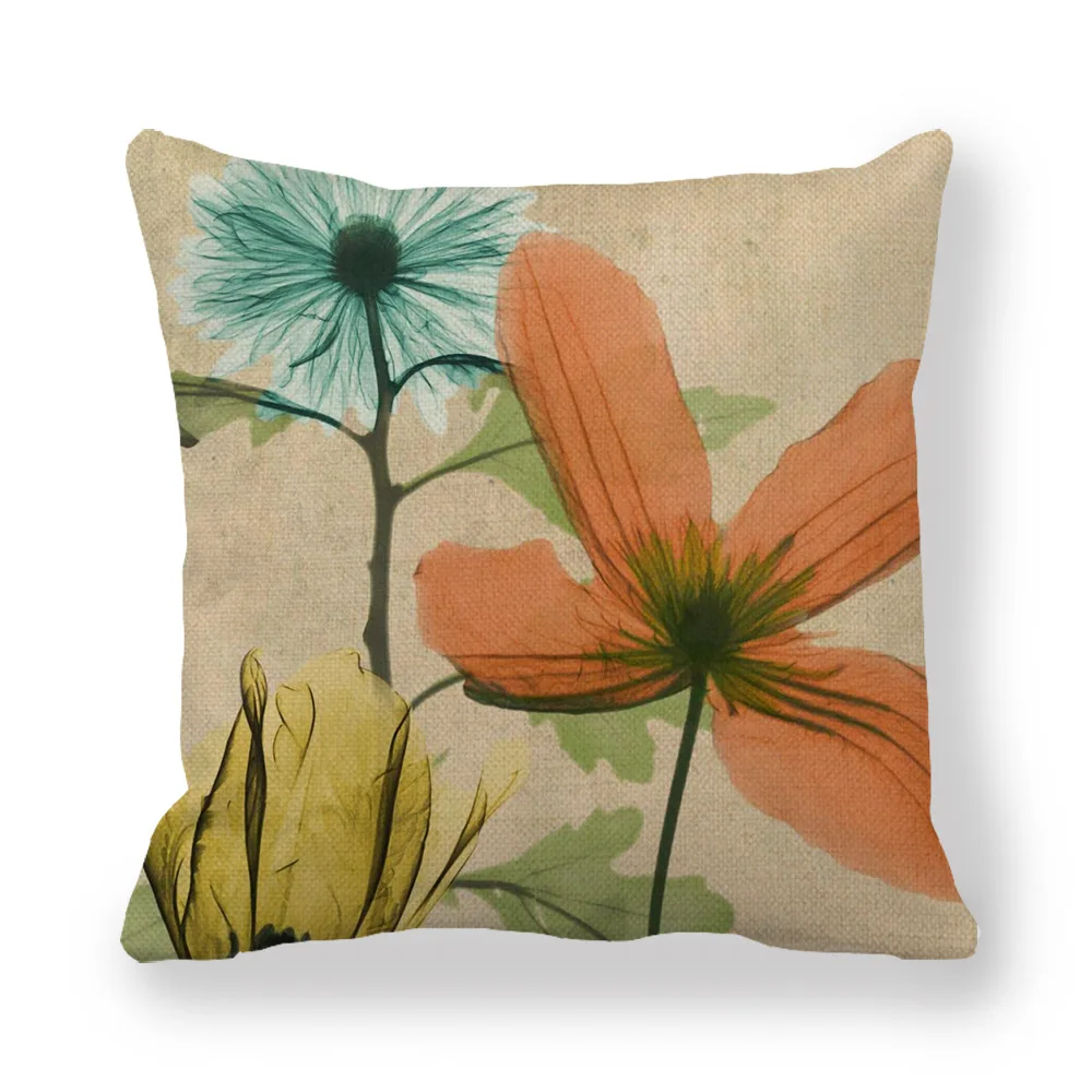 4 Sofa decorative pillowcase plant series pillow case living room decorative flowers fruit printed linen pillowcase450x450mm - Цвет: 4