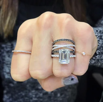 

Hot Sale Solitaire cross Gemstone Rings For Women Original 925 Sterling Silver Wedding Multi-rings set combination Jewelry