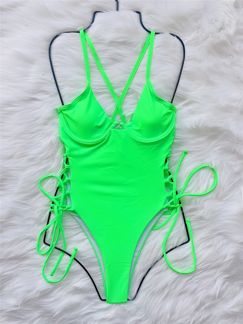 lace up side one piece swimsuit