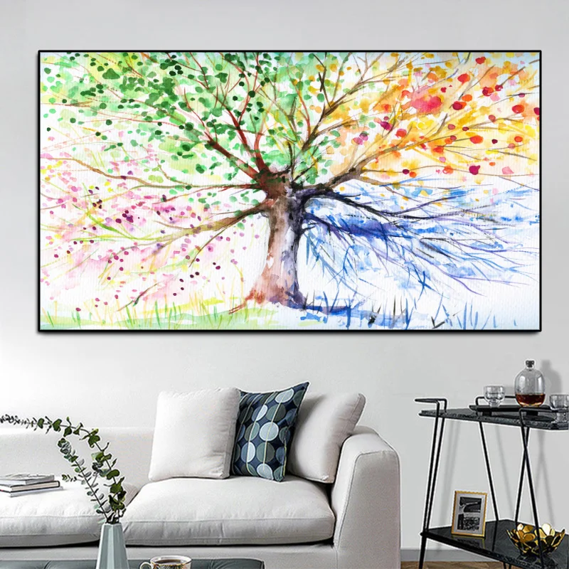 

Poster Watercolor Tree and Flowers Abstract Rich Tree Canvas Painting Wall Pictures for Living Room Decor Cuadros Oil Painting