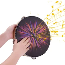 Компактный 10 дюймов деревянные качество Тамбурины колокольчик ручной барабан с одной строки джинглы Светоотражающие головка барабана игрушка для детей