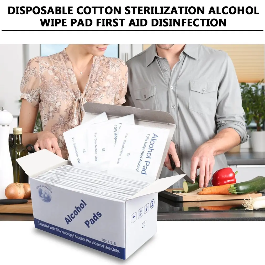 100pcs Disposable alcohol disinfection cotton pad Disposable Cotton Sterilization Alcohol Wipe Pad First Aid Disinfection