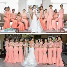 Pretty 3/4 Sleeves Mermaid Lace Bridesmaid Dresses Long Wedding Guest Gowns Custom Made Maid Of Honor Gowns