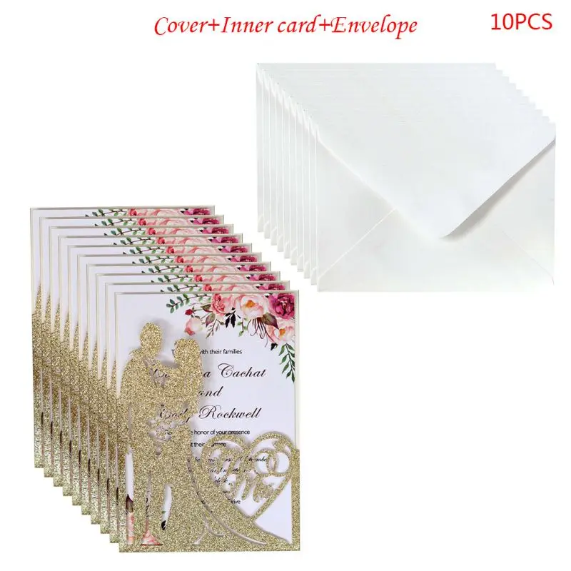  10pcs/set Glitter Laser Cut Mr & Mrs Wedding Invitations Card Party Supplies K4UA - 4.00045E+12