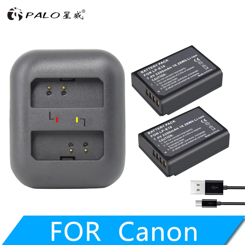 charger and 2PCS PALO LP-E10 LPE10 LP E10 цифровая камера Батарея для цифровой однообъективной зеркальной камеры Canon EOS 1100D 1200D 1300D 2000D Rebel T3 T5 T6 поцелуй X50 X70 Батарея L10 - Цвет: charger and 2PCS