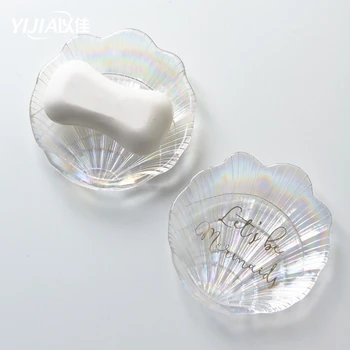 

Fashion shell design bathroom soap box glass storage tray transparent soap holder bathroom gadgets