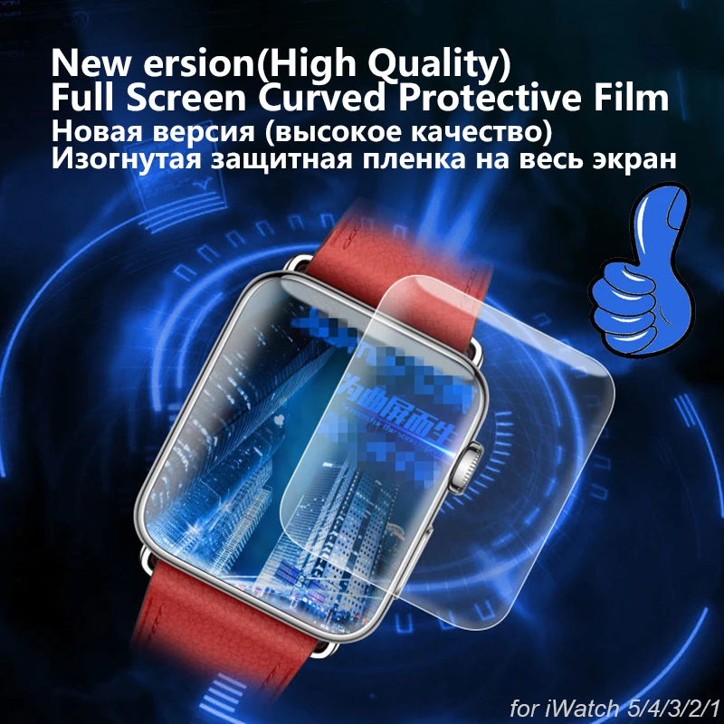 Full Screen Protector for Apple Watch 44mm 40mm Series 4/5 Coverage Bubble-Free for iWatch 3/2/1 38/42mm Flexible TPE Clear Film