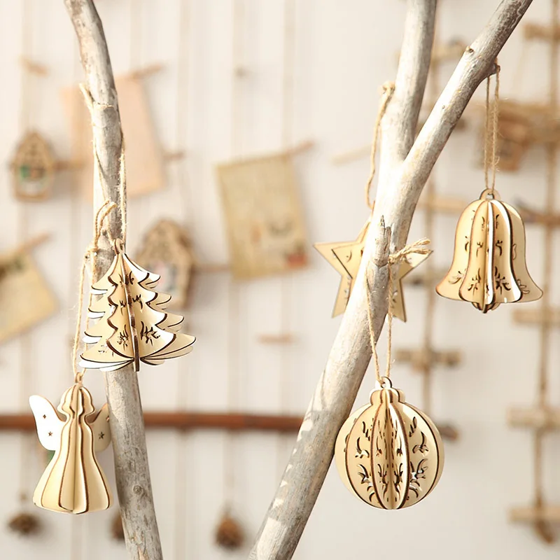 

Xmas Tree Star Christmas Ball Bell Angel Wood Christmas Tree Hanging Pendant Decoration Christmas Tree Ornament Party Decoration