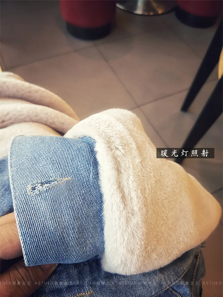 Ideal  2019 Winter Jacket Women Fur Hooded Wool Liner Denim Coat Fashion Female Coat Jeans Jacket